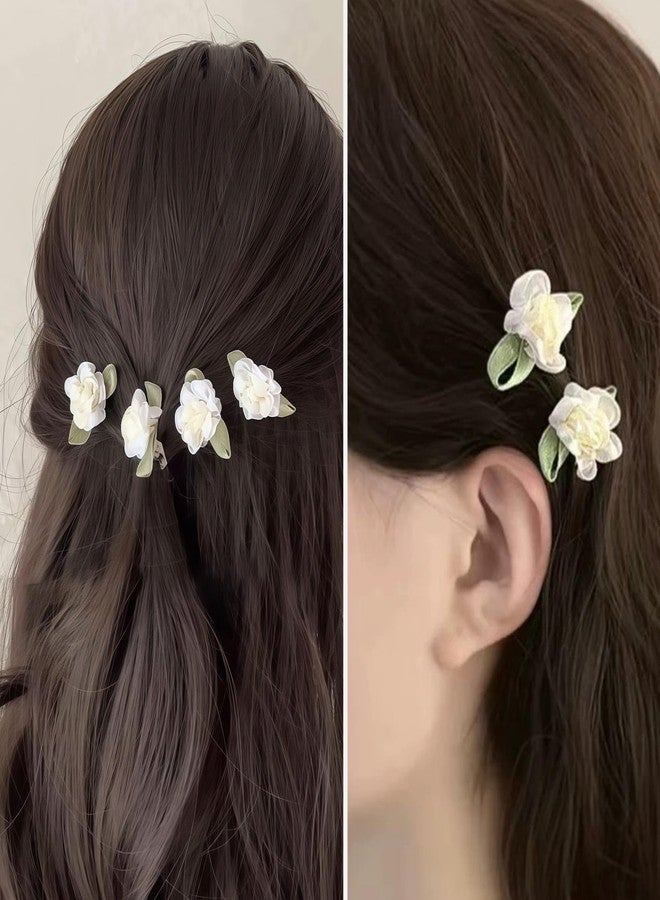 ASTRQLE 12 Pcs Beige Mini Rose Hair Clip Jasmine Flower Hair Clip Hair Barrettes Headpiece Vintage Hair Pins for Party Wedding Daily - Image 5