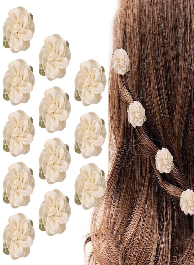 ASTRQLE 12 Pcs Beige Mini Rose Hair Clip Jasmine Flower Hair Clip Hair Barrettes Headpiece Vintage Hair Pins for Party Wedding Daily - Image 1