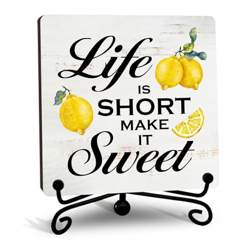 Kqfdr Lemon Kitchen Decor - Lemon Decorations for Kitchen - Rustic Farmhouse Wooden Sign with Stand for Home Office Table Shelf -A01 - Image 1