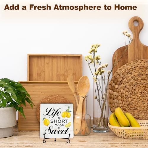 Kqfdr Lemon Kitchen Decor - Lemon Decorations for Kitchen - Rustic Farmhouse Wooden Sign with Stand for Home Office Table Shelf -A01 - Image 4