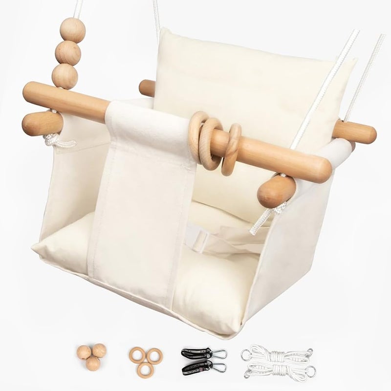 Tislly Baby Swing Outdoor Indoor Toddler Swing Seat with Safety Belt Canvas Hanging Swings Outside Tree Swing Great Gift for Baby Boys Girls Kids Lovers