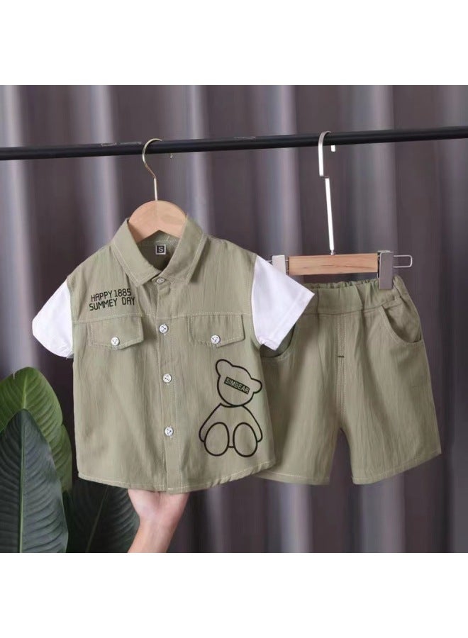 Olive Children's Bear Fake Two-piece Fashion Trendy Baby Boy Summer Suit