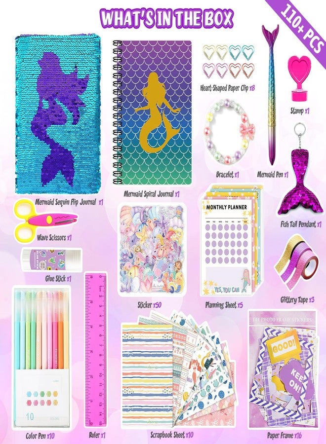 OFFIGIFT 2-Pack DIY Journal Kit for Girls Ages 8-12 13 14 Year Olds, Birthday Gifts for Teen Girls, 110pcs Art Crafts Scrapbook Supplies for Tween Kids, Kawaii Diary Stationary Set with Mermaid Sequin Journal - Image 3
