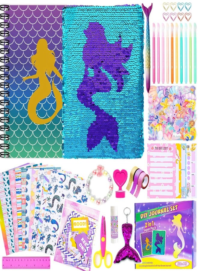 OFFIGIFT 2-Pack DIY Journal Kit for Girls Ages 8-12 13 14 Year Olds, Birthday Gifts for Teen Girls, 110pcs Art Crafts Scrapbook Supplies for Tween Kids, Kawaii Diary Stationary Set with Mermaid Sequin Journal - Image 1