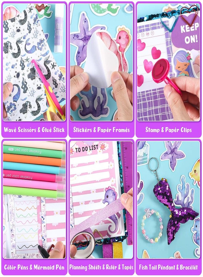 OFFIGIFT 2-Pack DIY Journal Kit for Girls Ages 8-12 13 14 Year Olds, Birthday Gifts for Teen Girls, 110pcs Art Crafts Scrapbook Supplies for Tween Kids, Kawaii Diary Stationary Set with Mermaid Sequin Journal - Image 4