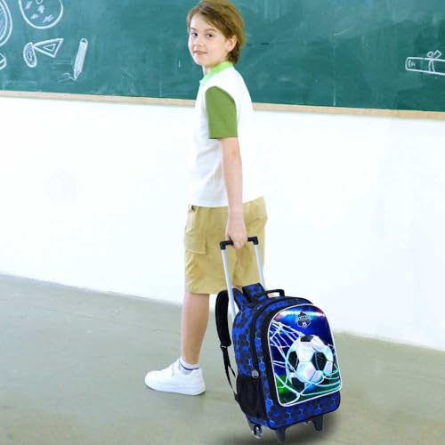 gxtvo Rolling Backpack for Boys, Roller Wheeled Bookbag - Wheeled Elementary School Bag - 3PCS Soccer Backpack - Image 2
