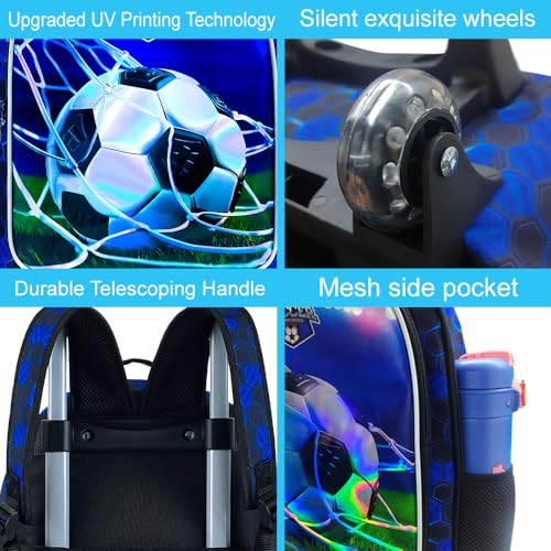 gxtvo Rolling Backpack for Boys, Roller Wheeled Bookbag - Wheeled Elementary School Bag - 3PCS Soccer Backpack - Image 5