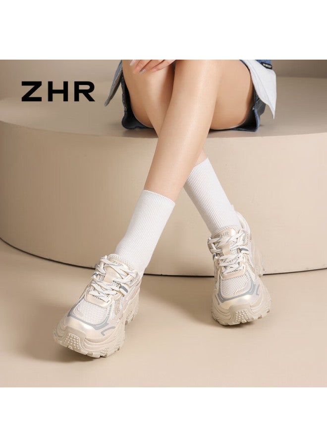Zhr Women's Dad Sneakers Spring Autumn Lightweight Thick Sole New Casual Sports Shoes Id53 Gold Size 39 - Image 2