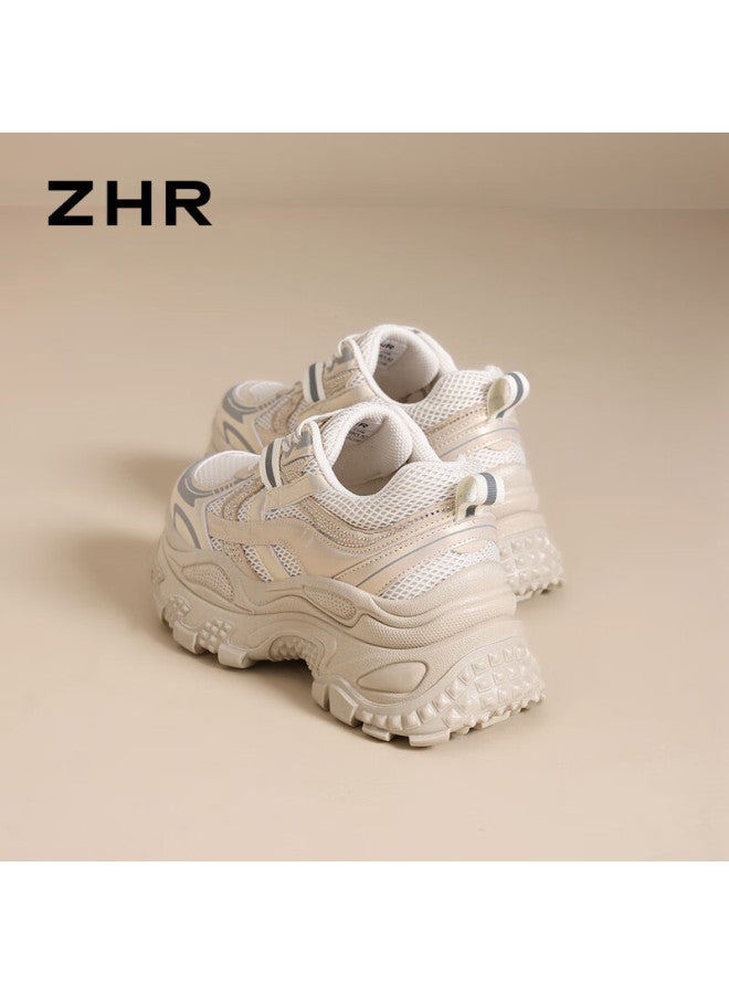 Zhr Women's Dad Sneakers Spring Autumn Lightweight Thick Sole New Casual Sports Shoes Id53 Gold Size 39 - Image 4