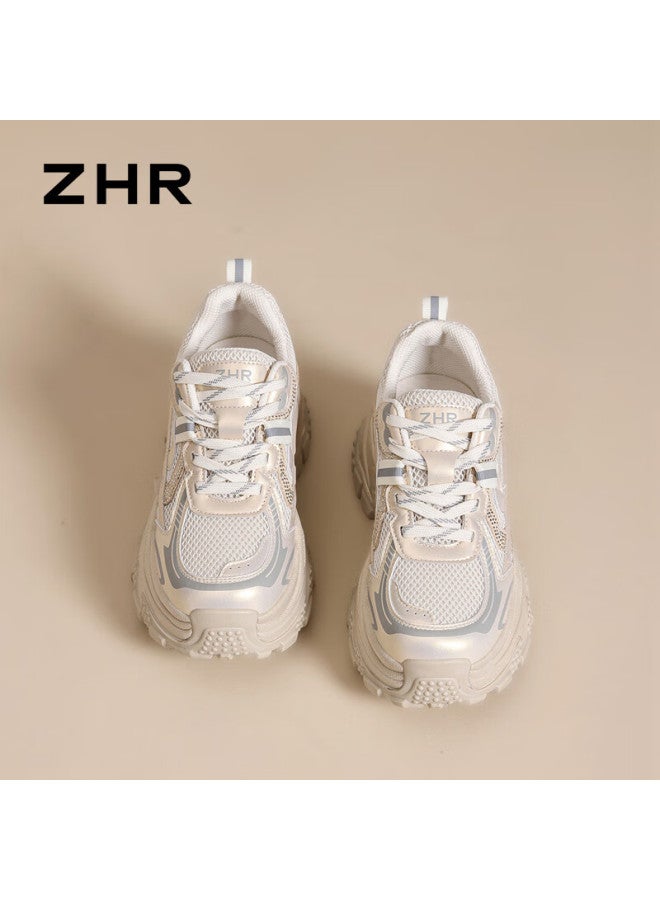 Zhr Women's Dad Sneakers Spring Autumn Lightweight Thick Sole New Casual Sports Shoes Id53 Gold Size 39 - Image 3