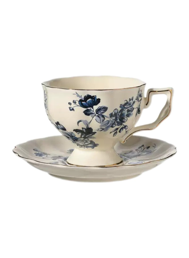 French Vintage Printed Ceramic Coffee Cups,Flower Teacup and Tea Tray,Bone China Tea Saucer,Elegant Cup and Saucer 250ML  - Image 1