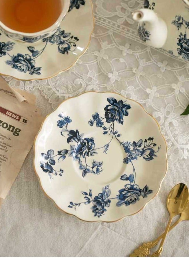 French Vintage Printed Ceramic Coffee Cups,Flower Teacup and Tea Tray,Bone China Tea Saucer,Elegant Cup and Saucer 250ML  - Image 2