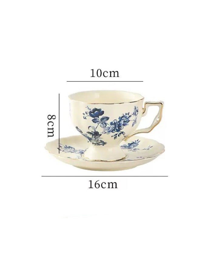 French Vintage Printed Ceramic Coffee Cups,Flower Teacup and Tea Tray,Bone China Tea Saucer,Elegant Cup and Saucer 250ML  - Image 3