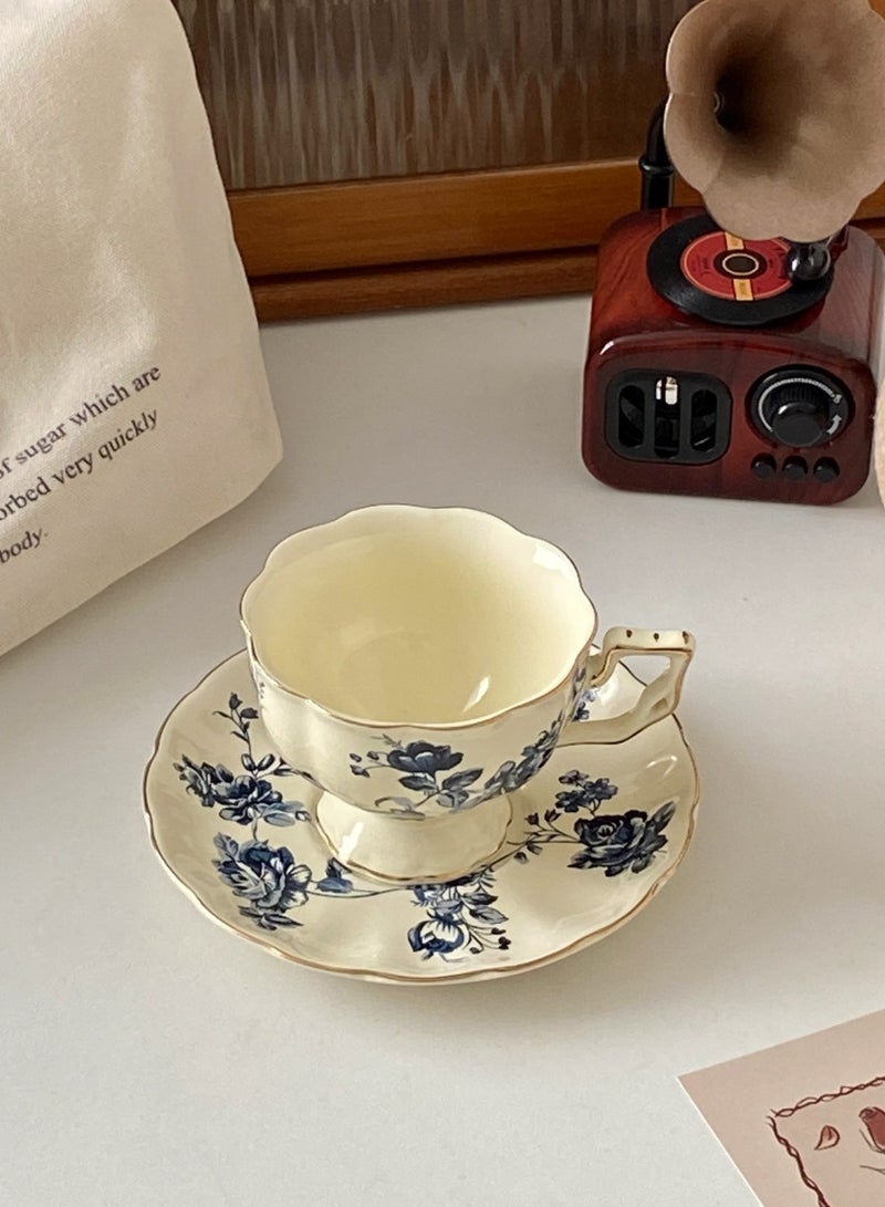 French Vintage Printed Ceramic Coffee Cups,Flower Teacup and Tea Tray,Bone China Tea Saucer,Elegant Cup and Saucer 250ML  - Image 5
