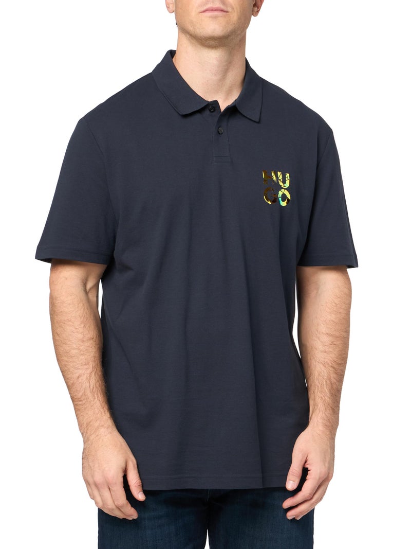 HUGO Stacked Logo Cotton Polo Shirt Yankee Blue M