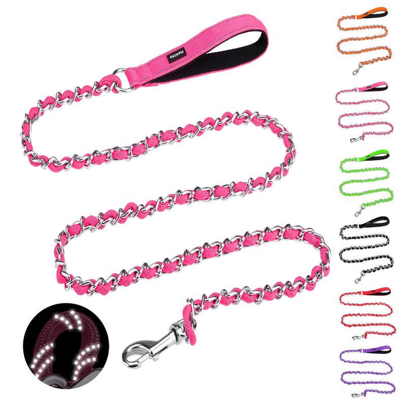 HOMIMP Chew Proof Dog Leash for Medium Large Dogs, Reflective 6 FT Heavy Duty Metal Chain Dog Leashes with Soft Padded Handle, Anti Bite Durable Rope Leashes for Pitbull, Non Chewable - Image 1