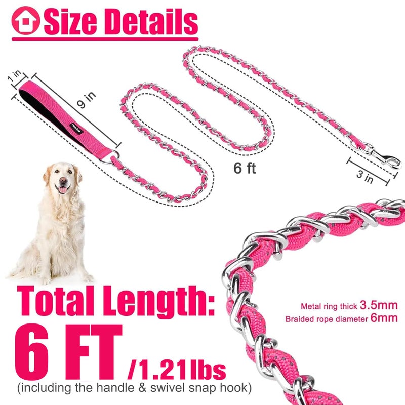 HOMIMP Chew Proof Dog Leash for Medium Large Dogs, Reflective 6 FT Heavy Duty Metal Chain Dog Leashes with Soft Padded Handle, Anti Bite Durable Rope Leashes for Pitbull, Non Chewable - Image 2