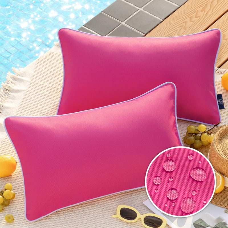 Phantoscope Pack of 2 Outdoor Waterproof Throw Pillow Covers Decorative Square Outdoor Pillows Cushion Case Patio Pillows for Couch Tent Sunbrella Hot Pink 12x20 inches 30x50 cm