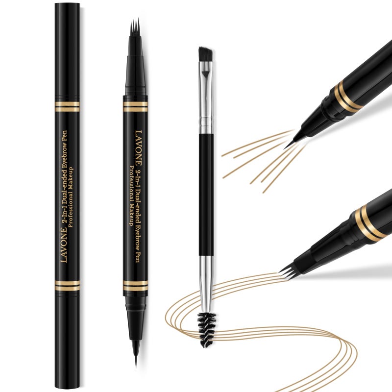 LAVONE Eyebrow Pen,2-in-1 Waterproof Eyebrow Pencil with 4 Tip Microblading Brow Pen and Ultra-Precise Brow Pencil,with Dual-ended Eyebrow Brush,Eyebrow Makeup for Natural Looking - Dark Blonde - Image 1