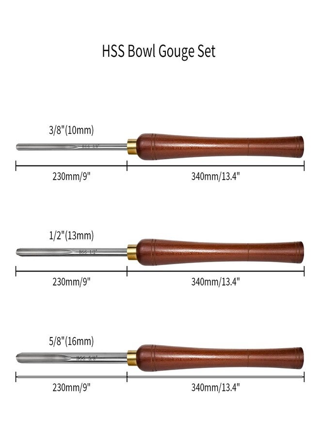 DEEFIINE HSS Bowl Gouge Lathe Chisel Set, Wood Lathe Bowl Turning Tools with Wooden Box, 3/8-Inches, 1/2-Inches and 5/8-Inches Spindle Gouge with Side Grind. (3PCS) - Image 2