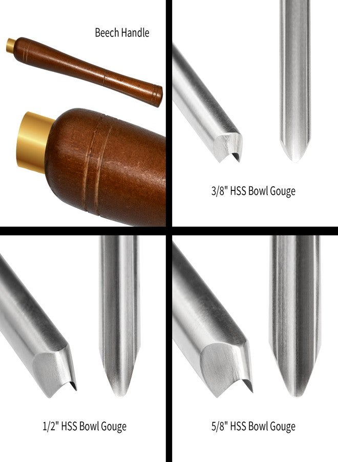 DEEFIINE HSS Bowl Gouge Lathe Chisel Set, Wood Lathe Bowl Turning Tools with Wooden Box, 3/8-Inches, 1/2-Inches and 5/8-Inches Spindle Gouge with Side Grind. (3PCS) - Image 3