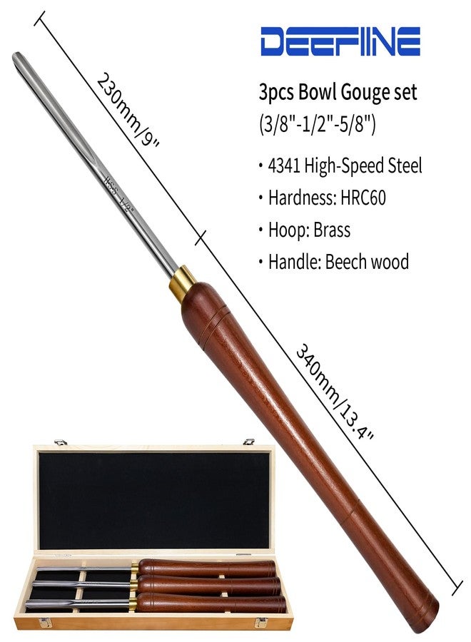 DEEFIINE HSS Bowl Gouge Lathe Chisel Set, Wood Lathe Bowl Turning Tools with Wooden Box, 3/8-Inches, 1/2-Inches and 5/8-Inches Spindle Gouge with Side Grind. (3PCS) - Image 4