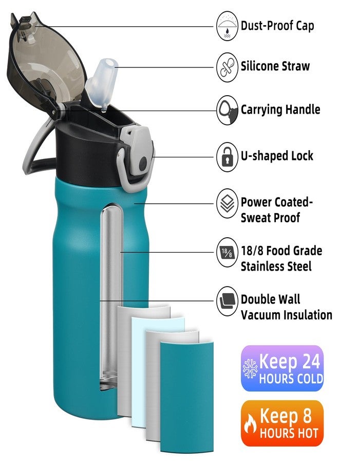 BJPKPK Stainless Steel Insulated Water Bottle With Straw Lid 14oz Reusable Metal Thermo Bottles Keep Cold And Hot,Laguna - Image 2