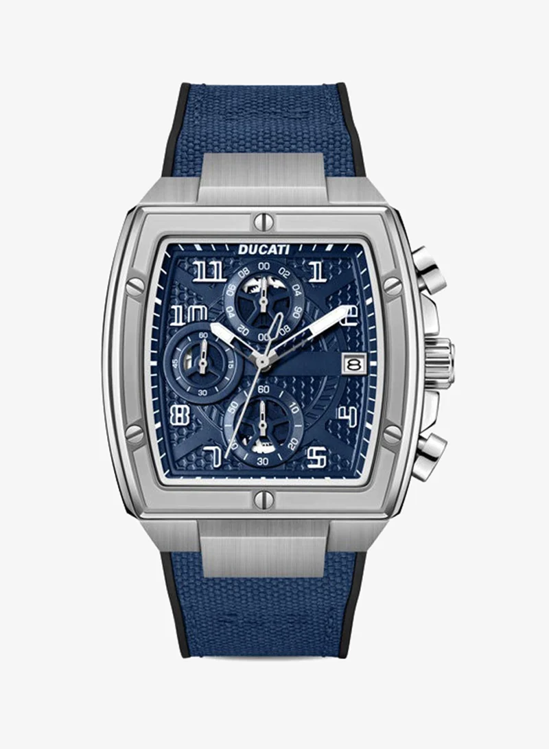 دوكاتي Traverse Blue Dial, Silicone-Nylon Strap, Chronograph Watch for Men, 42mm