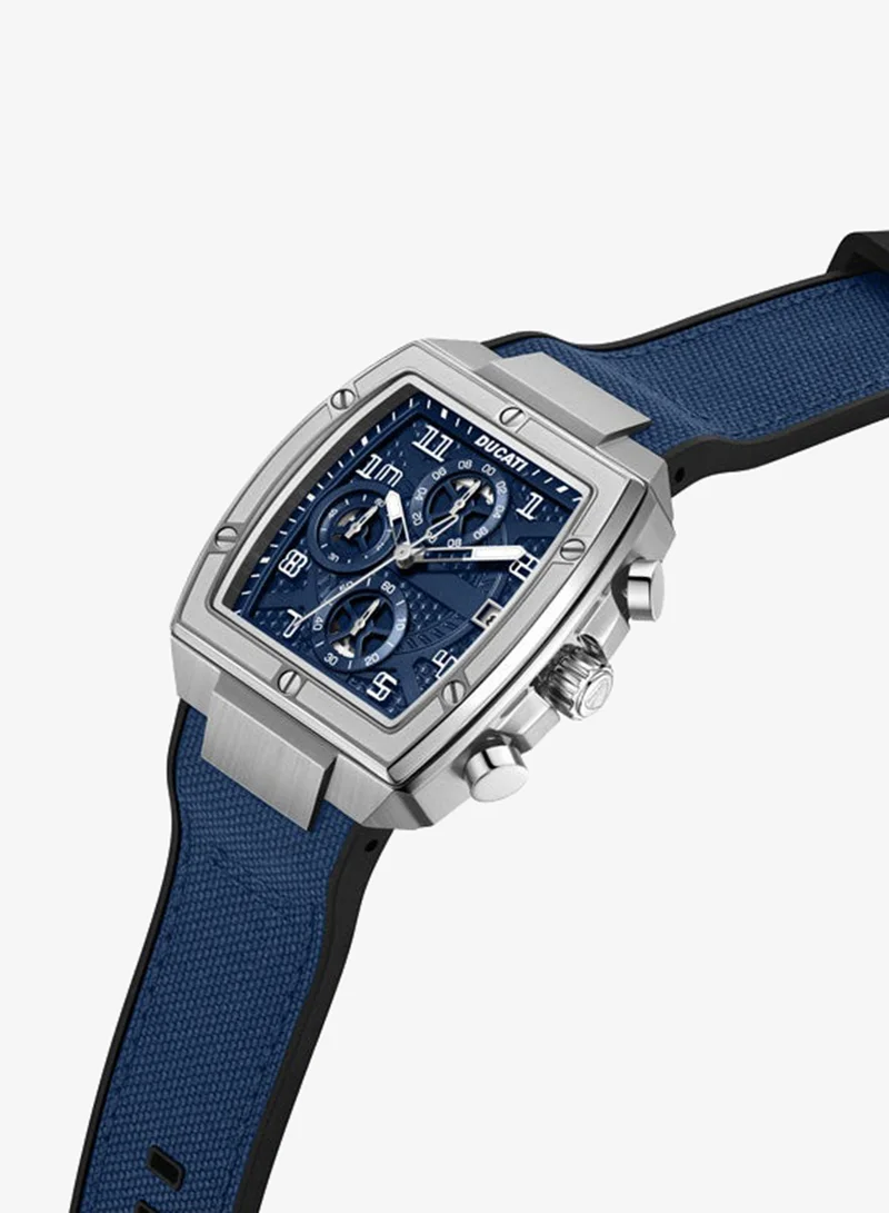دوكاتي Traverse Blue Dial, Silicone-Nylon Strap, Chronograph Watch for Men, 42mm