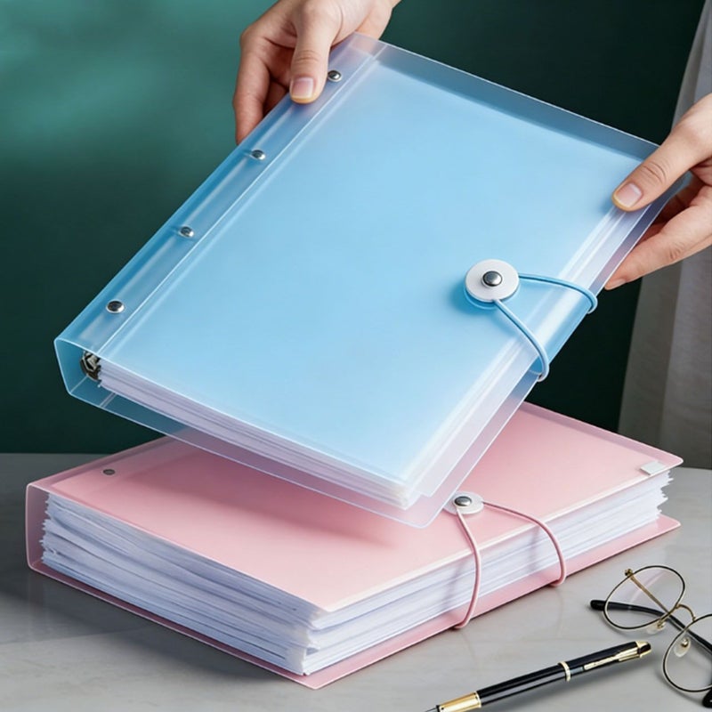 A4 Size Heavy Duty Colored PP Loose Leaf Folder 200 Sheets Self Adhesive Notes 1 Marker Transparent Black Highlighter Large Capacity Set For School Home Office Work Travel Portable Design - Image 2