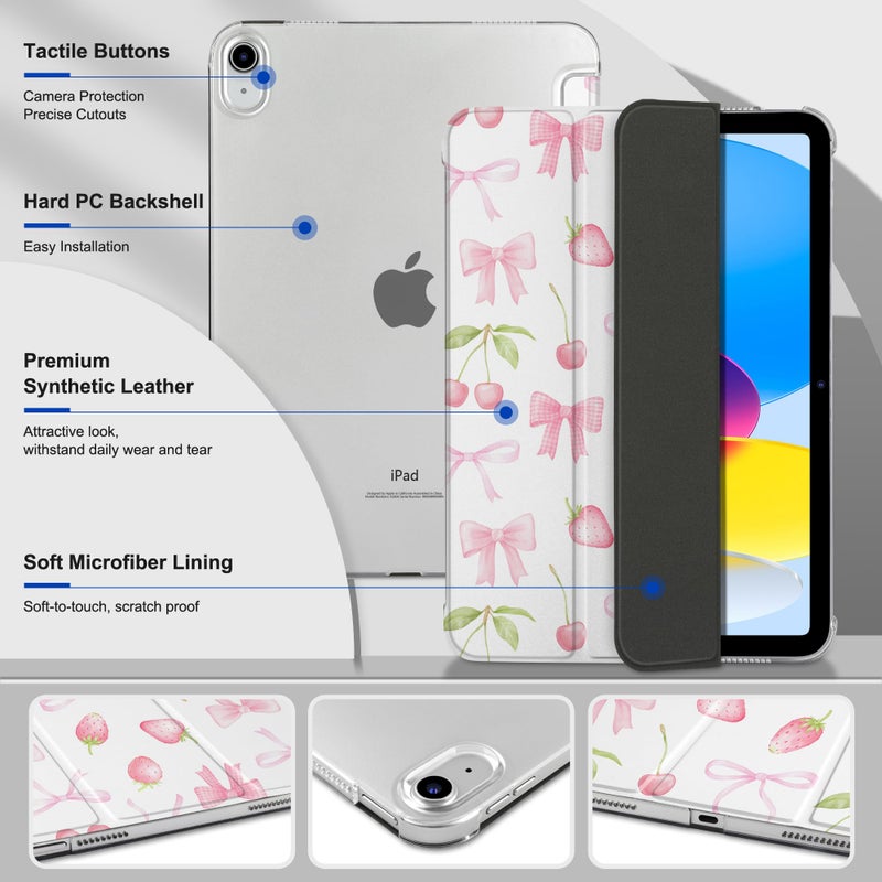 DONGKE حافظة DONGKE لجهاز iPad الجيل 11 بحجم 11 بوصة 2025 (شريحة A16) و iPad الجيل 10 بحجم 10.9 بوصة 2022، قاعدة قابلة للطي رقيقة من مادة PC الصلبة مع غلاف خلفي شفاف - [استيقاظ/نوم تلقائي] - الكرز - Image 3