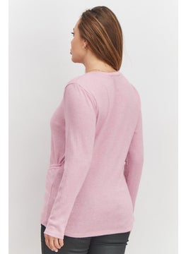 INC Women Round Neck Long Sleeve Metallic Top, Mauve  - Image 2