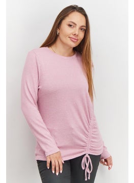 INC Women Round Neck Long Sleeve Metallic Top, Mauve  - Image 1