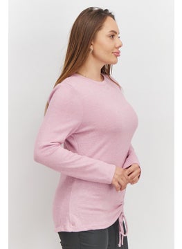 INC Women Round Neck Long Sleeve Metallic Top, Mauve  - Image 3