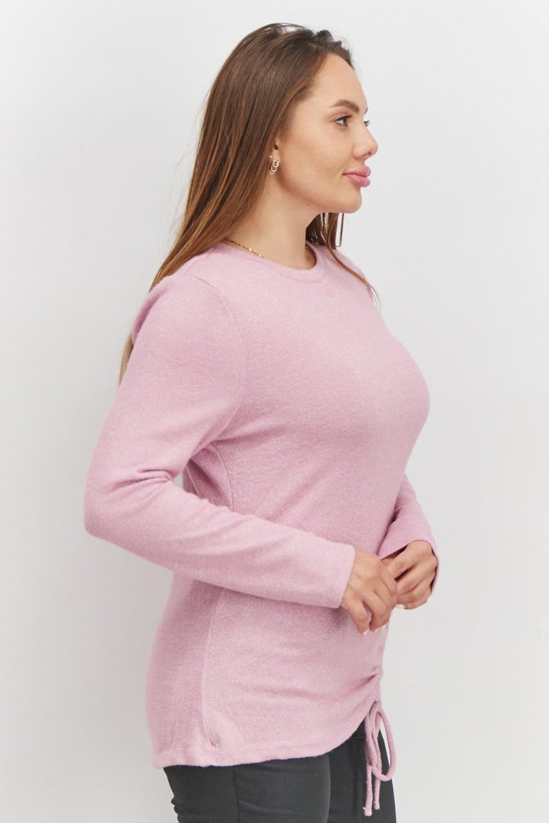 INC Women Round Neck Long Sleeve Metallic Top, Mauve - Image 3