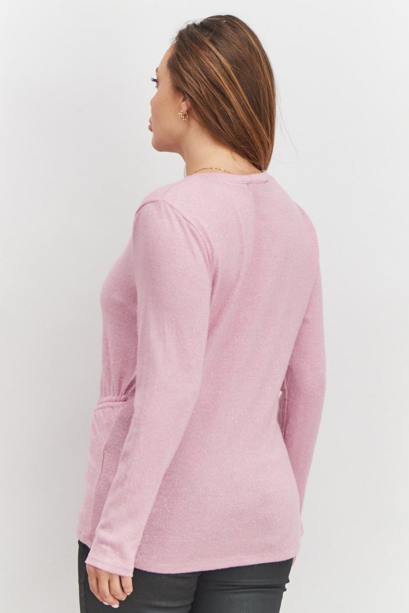 INC Women Round Neck Long Sleeve Metallic Top, Mauve - Image 2