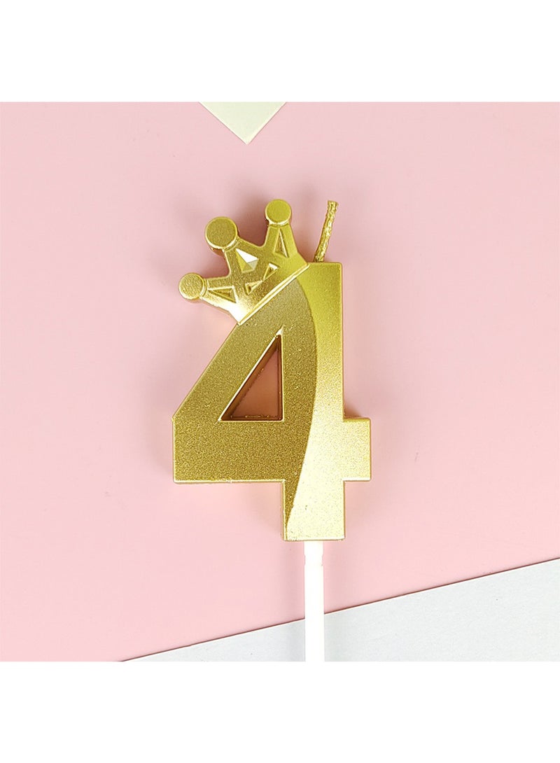l&wen Crown Birthday Candles, Metallic Number Candles with Holders, Glitter Party Candles for Birthday, Wedding, Anniversary, Party Decorations (Number 4, Gold) - Image 1