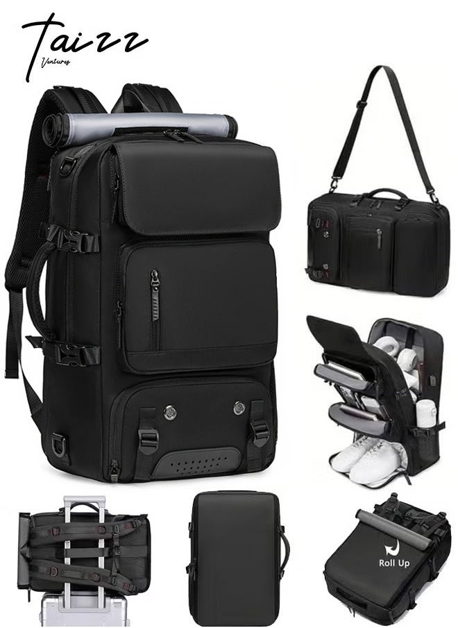 Taizz Ventures Travel Backpack with Shoe Compartment & Charging Port – Lightweight, Waterproof, Large Capacity 17" Laptop Bag for Travel,Hiking, Work, Fitness, and Daily Use - Black  - Image 1