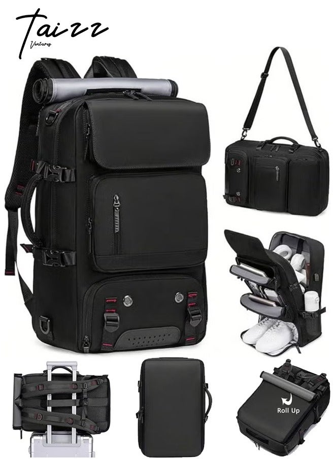 Taizz Ventures Travel Backpack with Shoe Compartment & Charging Port – Lightweight, Waterproof, Large Capacity 17" Laptop Bag for Travel,Hiking, Work, Fitness, and Daily Use - Black  - Image 1