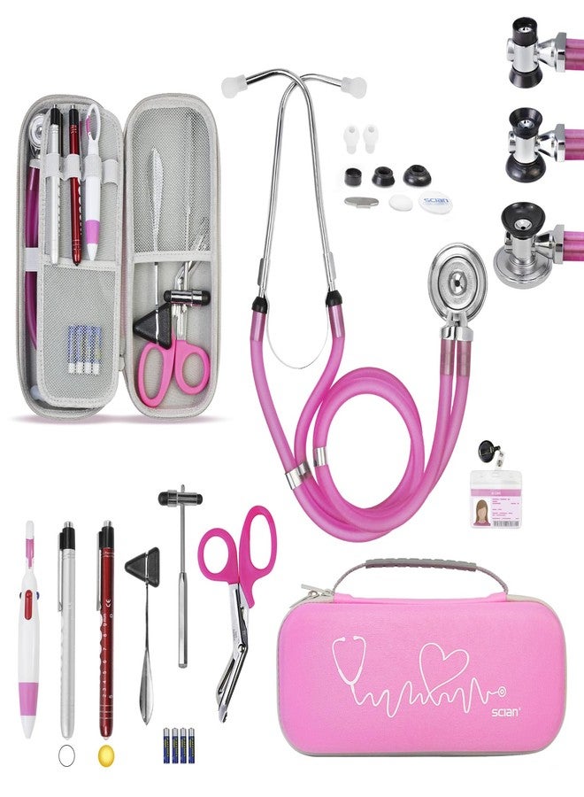 Scian 13 Pcs Stethoscope Case Kits, Portable First Aid Kit Bag with Medical Scissor, Nurse Accessories for Work (Pink) - Image 1