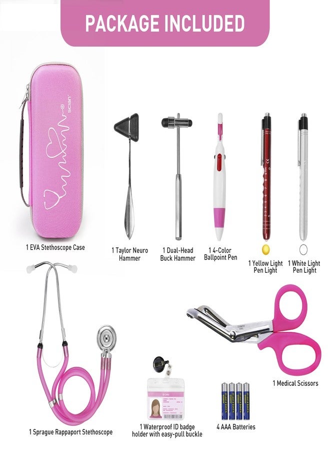 Scian 13 Pcs Stethoscope Case Kits, Portable First Aid Kit Bag with Medical Scissor, Nurse Accessories for Work (Pink) - Image 3