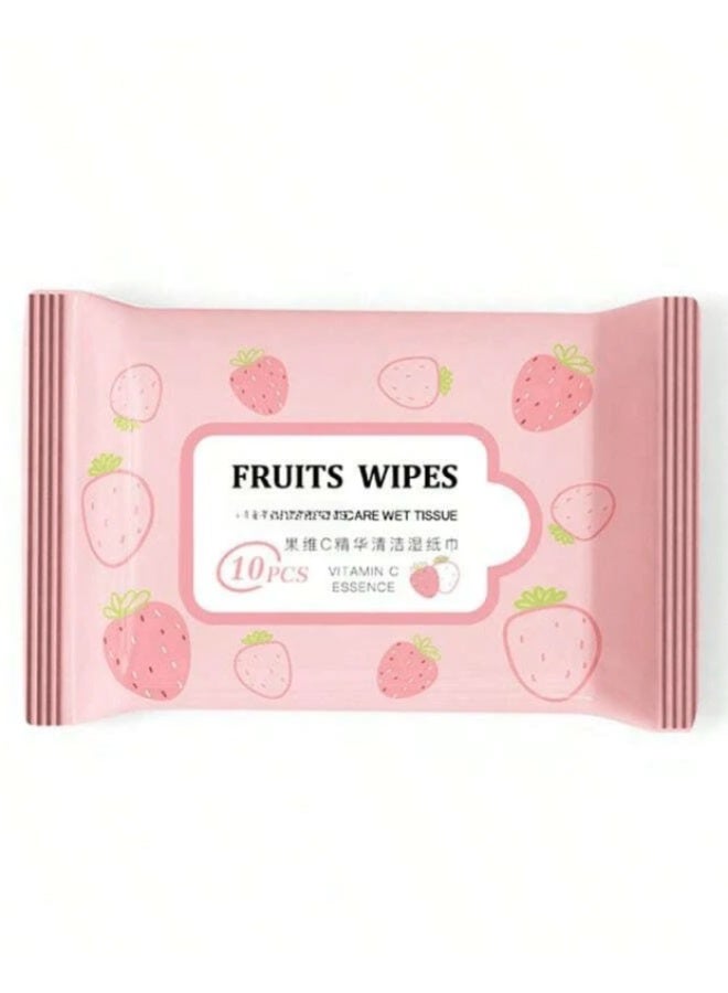Premium Strawberry Scented Mini Travel Wet Wipes with Vitamin C Essence, Portable Non-Woven Fruit Wipes for Gentle Hand and Face Cleansing, Refreshing Daily Hygiene Tissues for On-the-Go Use. - Image 2