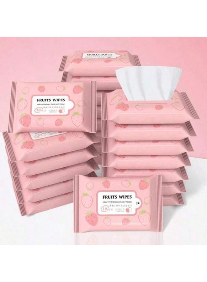 Premium Strawberry Scented Mini Travel Wet Wipes with Vitamin C Essence, Portable Non-Woven Fruit Wipes for Gentle Hand and Face Cleansing, Refreshing Daily Hygiene Tissues for On-the-Go Use. - Image 5