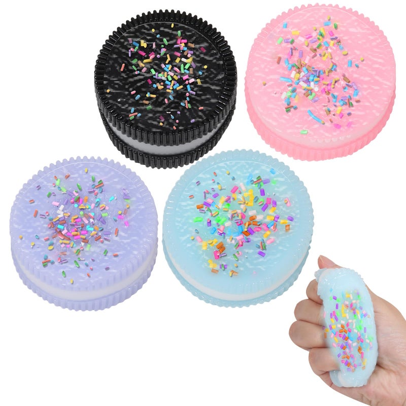 JIACAI 4pcs Handmade Soft Cookie Squishy Silicone Stress Relief Squishy Toy Pink Cookie Dessert Kawaii Squishies Fidget Toy Stress Relieving Fur Ball OPP Packaging Gifts 4pcs - Image 3