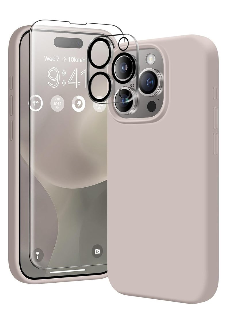 Case Compatible with iPhone 15 Pro Max, with 3X Screen Protector + 3X Camera Lens Protector, Liquid Silicone Shockproof Anti-Scratch Protective Microfiber Lining Phone Case (Dark Grey)  - Image 1