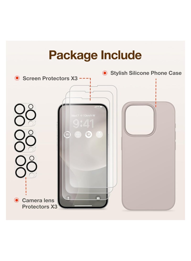 Case Compatible with iPhone 15 Pro Max, with 3X Screen Protector + 3X Camera Lens Protector, Liquid Silicone Shockproof Anti-Scratch Protective Microfiber Lining Phone Case (Dark Grey)  - Image 5