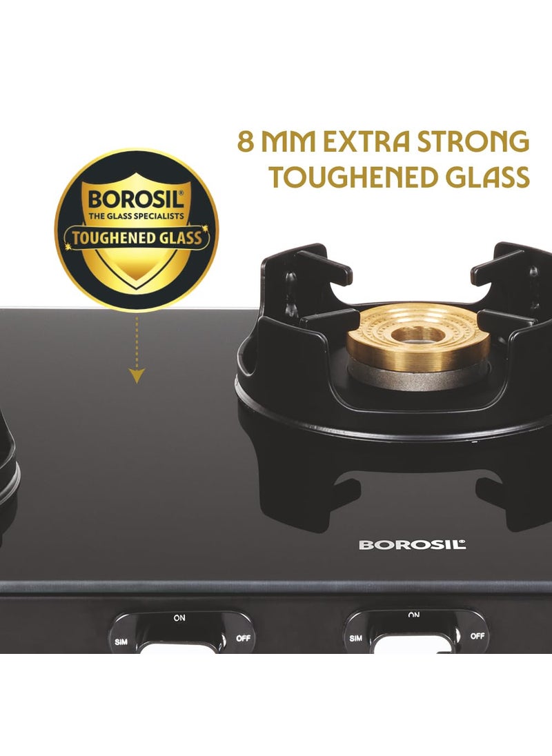 BOROSIL Borosil Flamestar 3 Burner Gas Stove Brass Burner 8 mm Toughened Glass Top LPG Gas Stove Mannual Ignition 360 revolving nozzle High Effeciency Burner 2 Years Warranty  - Image 3