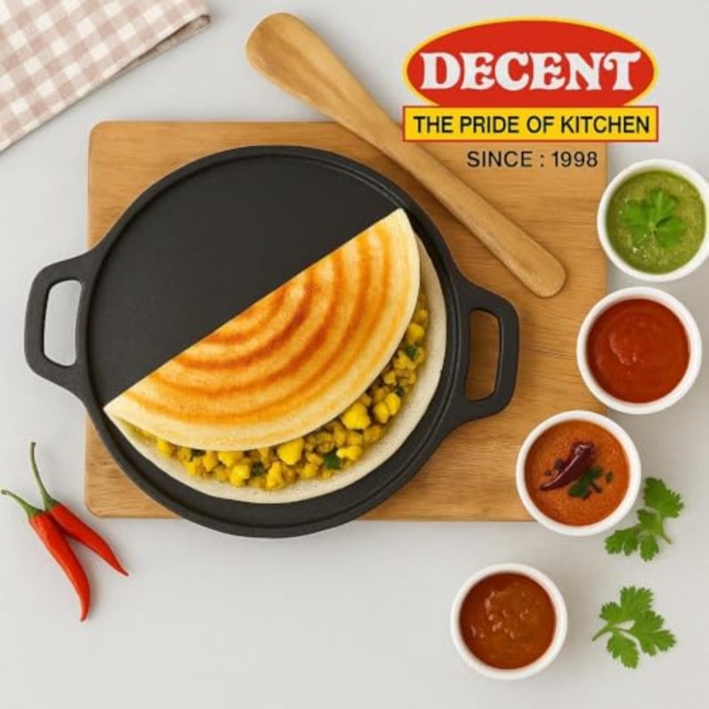 مقلاة دوسا تاوا من الحديد الزهر لروتي تشاباتي مقاس 30 سم من الحديد الزهر المسطح باللون الأسود، مثالية لمواقد الحث بالغاز، وطهي الكريب متعدد المأكولات - Image 4