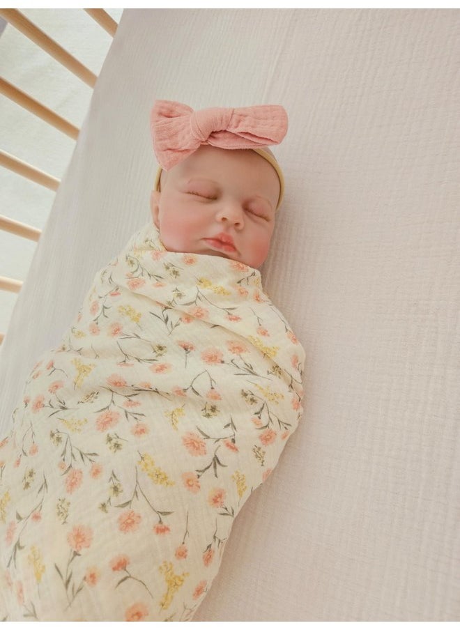Little Jump Little Jump Baby Muslin Swaddle Blankets for Girls, Newborn Swaddle Set with Matching Headband Bow, 47 x 47 inches Floral Print Hospital Home-Coming Baby Announcement Blanket.(Floral)  - Image 3