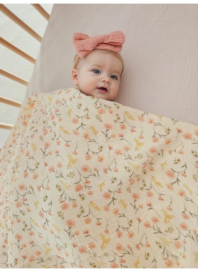Little Jump Little Jump Baby Muslin Swaddle Blankets for Girls, Newborn Swaddle Set with Matching Headband Bow, 47 x 47 inches Floral Print Hospital Home-Coming Baby Announcement Blanket.(Floral)  - Image 5